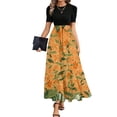 thumbnail image 1 of LWavelet Women's Puff Sleeve Two-Piece Maxi Skirt Set, Starfish & Floral Print for Vacation & Casual Outfits Ginger M, 1 of 5