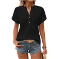 thumbnail image 1 of LWavelet Women's Ribbed Knit T-Shirt Short Sleeve Tops V-Neck Casual Slim Fit Lightweight Basic Tee Black L, 1 of 5