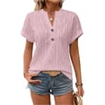 thumbnail image 1 of LWavelet Women's Ribbed Knit T-Shirt Short Sleeve Tops V-Neck Casual Slim Fit Lightweight Basic Tee Pink XL, 1 of 5