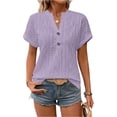 thumbnail image 1 of LWavelet Women's Ribbed Knit T-Shirt Short Sleeve Tops V-Neck Casual Slim Fit Lightweight Basic Tee Purple XL, 1 of 5