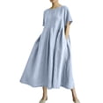 thumbnail image 1 of LWavelet Women's Short Sleeve Oversized Linen Blend Midi Dress with Pockets for Casual & Summer Wear Light Blue M, 1 of 4