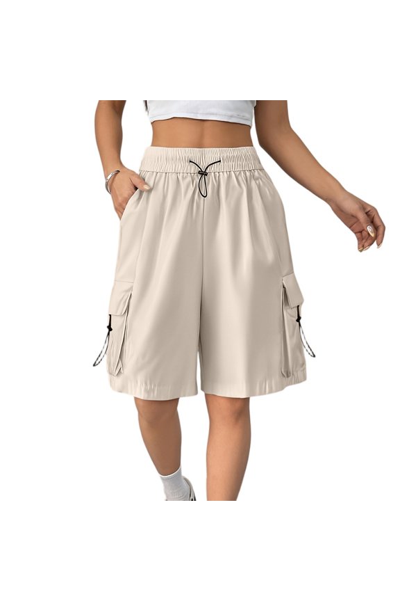 Women's Side Drawstring Cargo Shorts Loose Fit Casual Summer Shorts for Outdoor Daily Beige XL