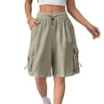 thumbnail image 1 of LWavelet Women's Side Drawstring Cargo Shorts Loose Fit Casual Summer Shorts for Outdoor Daily Khaki XL, 1 of 7