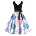 thumbnail image 1 of LWavelet Women's Sleeveless Scalloped Neck Fit-and-Flare Dress, Ombre Easter Egg Print with Satin Bow Belt for Holiday & Party Outfits Royal Blue 2XL, 1 of 5