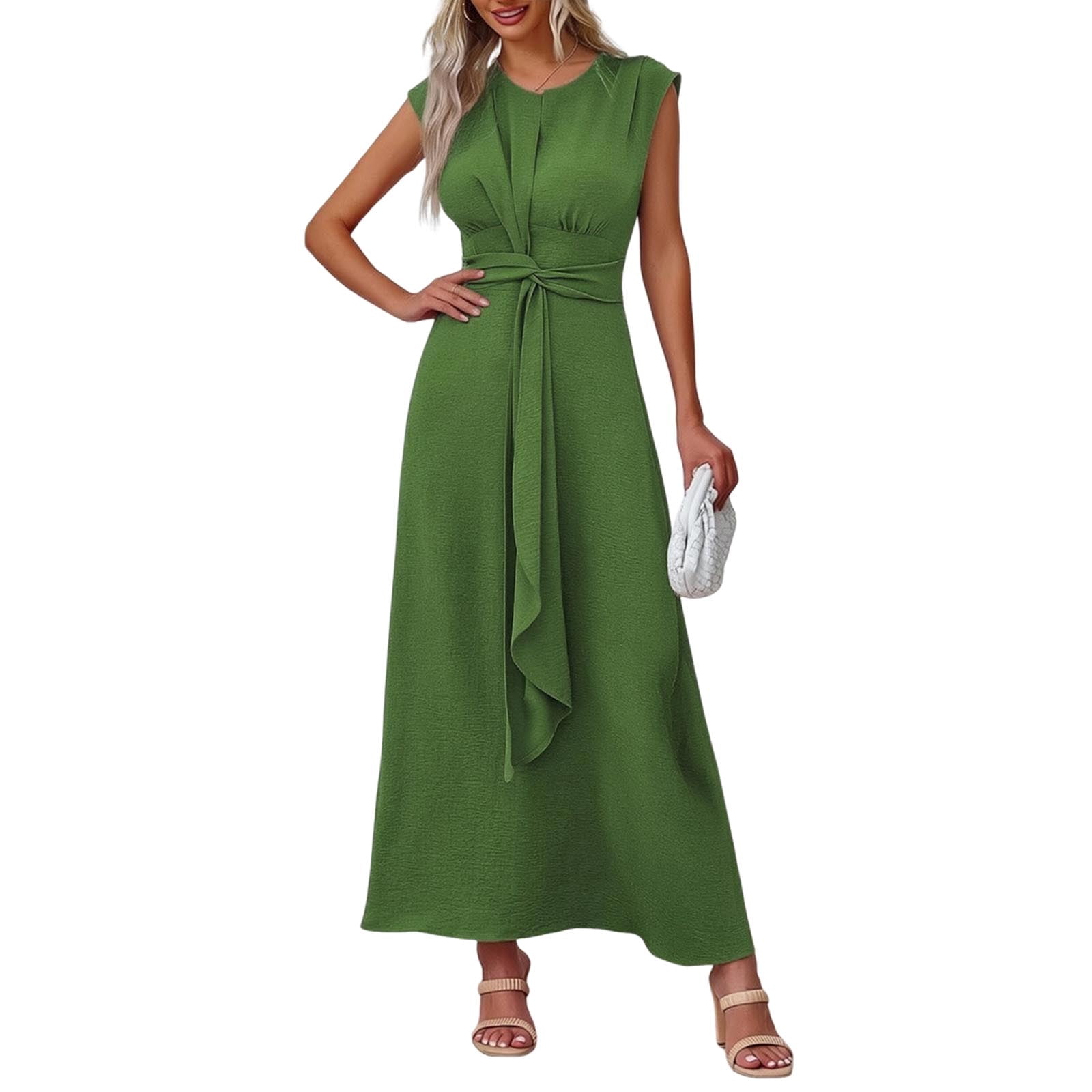 LWavelet Women's Sleeveless Twist Front Tie Waist Textured Maxi Dress ...