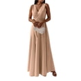 thumbnail image 1 of LWavelet Women's Sleeveless V-Neck Wrap Tie Waist Maxi Dress for Formal & Evening Wear Khaki S, 1 of 5