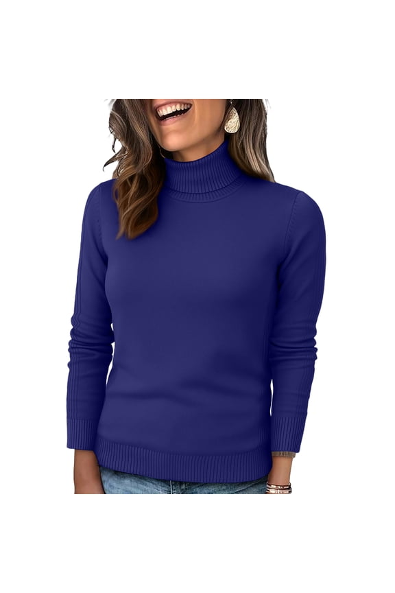 Women's Slim Fit Turtleneck Knit Sweater Soft Cozy Daily Casual Long Sleeve Top Navy M