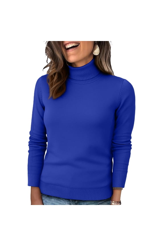 Women's Slim Fit Turtleneck Knit Sweater Soft Cozy Daily Casual Long Sleeve Top Royal Blue L