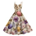 thumbnail image 1 of LWavelet Women's Spaghetti Strap Fit-and-Flare Dress, Floral Bunny & Easter Egg Print for Holiday & Party Wear Beige L, 1 of 4