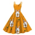 thumbnail image 1 of LWavelet Women's Spaghetti Strap Fit-and-Flare Dress, Patchwork Bunny & Carrot Print for Casual & Holiday Wear Orange S, 1 of 4