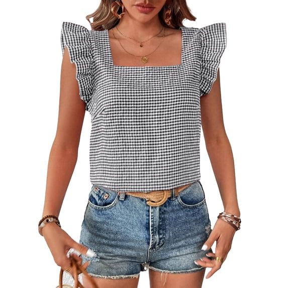 LWavelet Women's Square Neck Pleated Sleeveless Blouse – Flowy Casual Summer Top White L
