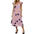 thumbnail image 1 of LWavelet Women's Square Neck Ruffle Strap Floral Print Tiered Midi Dress for Casual & Summer Wear Pink 2XL, 1 of 5