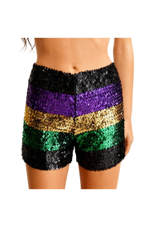 Women's Striped Sequin Shorts Festival Party Summer Shorts Black L