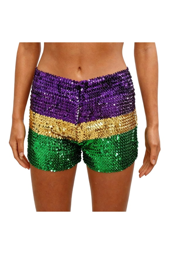 Women's Striped Sequin Shorts Festival Party Summer Shorts Purple M