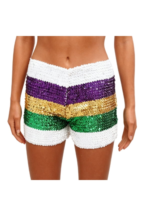 Women's Striped Sequin Shorts Festival Party Summer Shorts White L