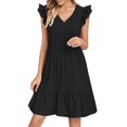 thumbnail image 1 of LWavelet Women's V-Neck Ruffle Sleeve Tiered Mini Dress for Casual & Party Wear Black S, 1 of 5