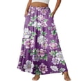 thumbnail image 1 of LWavelet Women's Vintage Floral Print Tiered Maxi Skirt, Elastic Waist with Pockets, Boho Spring & Easter Long Skirt Dark Purple 2XL, 1 of 6