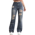 thumbnail image 1 of LWavelet Womens Distressed Ripped Wide Leg Jeans High Waisted Daily Casual Denim Pants Blue L, 1 of 6
