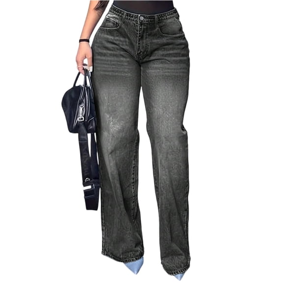 LWavelet Womens Distressed Wide Leg Jeans High Waisted Daily Casual Denim Pants Gray S