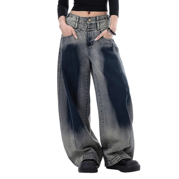LWavelet Womens Gradient Wide Leg Jeans High Waisted Loose Fit Daily Casual Denim Pants Gray 2XL