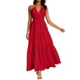 thumbnail image 1 of LWavelet Womens Halter V Neck Tiered Maxi Dress Summer Beach Vacation Daily Casual Dress Red 2XL, 1 of 5