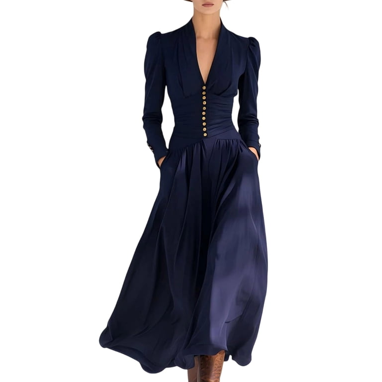 v neck long sleeves belted maxi dress Solid V-neck Long Sleeves Ruffle Belted Maxi Dress