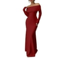 thumbnail image 1 of LWavelet Womens Off Shoulder Long Sleeve Bodycon Maxi Dress Evening Formal Party Dress Red XL, 1 of 5