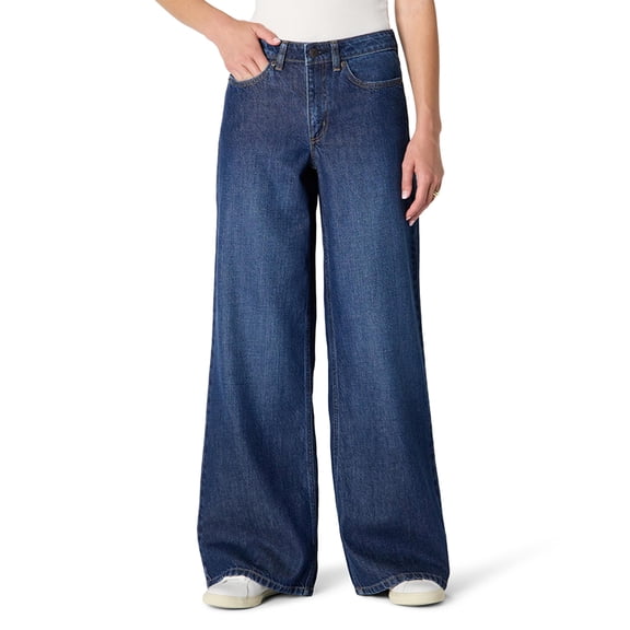 LWavelet Womens Oversized Wide Leg Jeans High Waisted Daily Casual Denim Pants Dark Blue L
