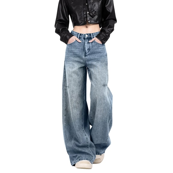 LWavelet Womens Paneled Wide Leg Jeans High Waisted Daily Casual Denim Pants Light Blue S