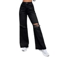 thumbnail image 1 of LWavelet Womens Ripped Wide Leg Jeans High Waisted Daily Casual Denim Pants Black M, 1 of 5