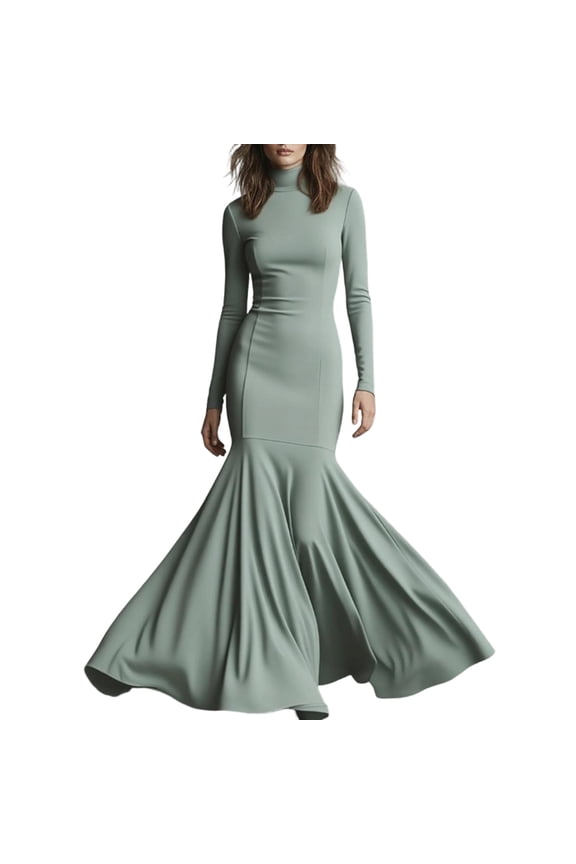 Womens Turtleneck Long Sleeve Mermaid Maxi Dress Formal Evening Party Dress Mint Green M