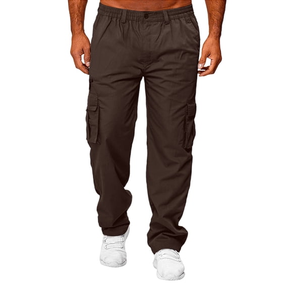 LWavelet Work Cargo Pants for Men Casual High Waisted Wide Leg Cargo Pants with Pockets Hiking Trousers Quick Dry Cargo Jeans Coffee 2XL