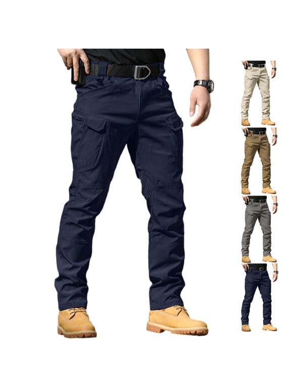 Work Pants For Men Stretch Water Resistant Ripstop Cargo Pants Outdoor Lightweight Tactical Hiking Pants with Multi Pockets (No Belt)