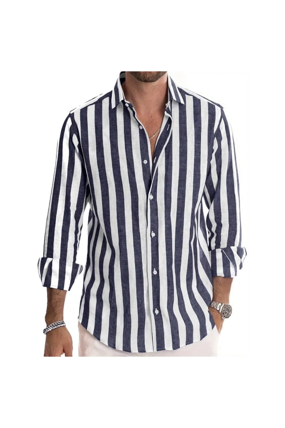 Men's Long Sleeve Button Down Shirt, Bold Plaid Pattern Collared Shirt, Slim Fit Breathable Top, Suitable for Casual & Group Activities Royal Blue S