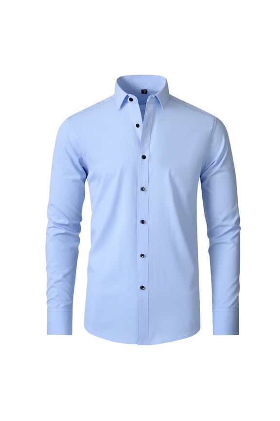 Men's Long Sleeve Button Down Shirt, Solid Breathable Collared Shirt, Relaxed Fit Lightweight Top, Ideal for Year-Round & Daily Outings Sky Blue XL