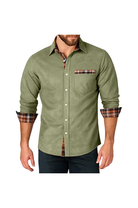 Men's Retro Checkered Long Sleeve Shirt, Breathable Cotton Button Down, Classic Gingham Pattern for Daily Commute & Weekend Outings Army Green M
