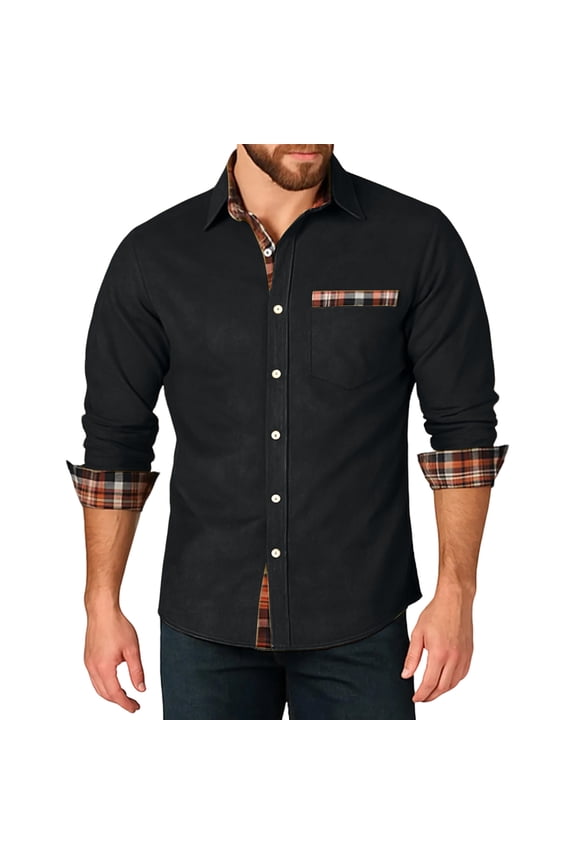 Men's Retro Checkered Long Sleeve Shirt, Breathable Cotton Button Down, Classic Gingham Pattern for Daily Commute & Weekend Outings Black M