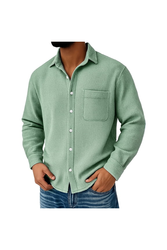 Men's Tailored Long Sleeve Shirt, Button Down with Chest Pocket, Wrinkle-Resistant Top Ideal for Office & Evening Gatherings Mint Green M