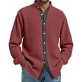 thumbnail image 1 of LWaveletMen's Waffle Knit Long Sleeve Button Down Shirt, Button Collar & Chest Pocket, Warm Fabric for Daily Casual & Work Wear Deep Red 3XL, 1 of 4