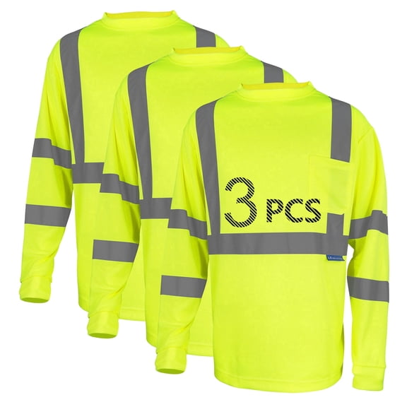 LX Reflective Long Sleeve High Visibility Breathable T-Shirt, Men's, 3 Pack