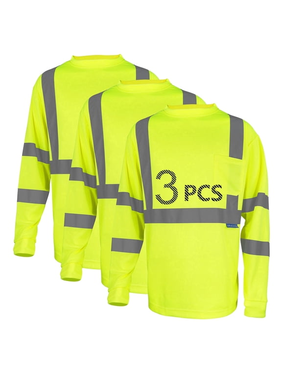 Long Sleeve High Visibility Breathable T-Shirt, Men's, 3-Pack