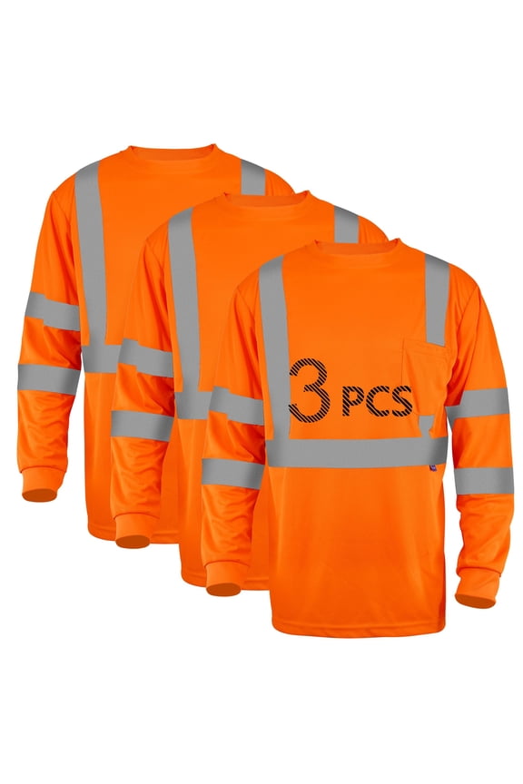 Long Sleeve Crew Neck Workwear T-Shirt, Men's 3XL, 3-Pack