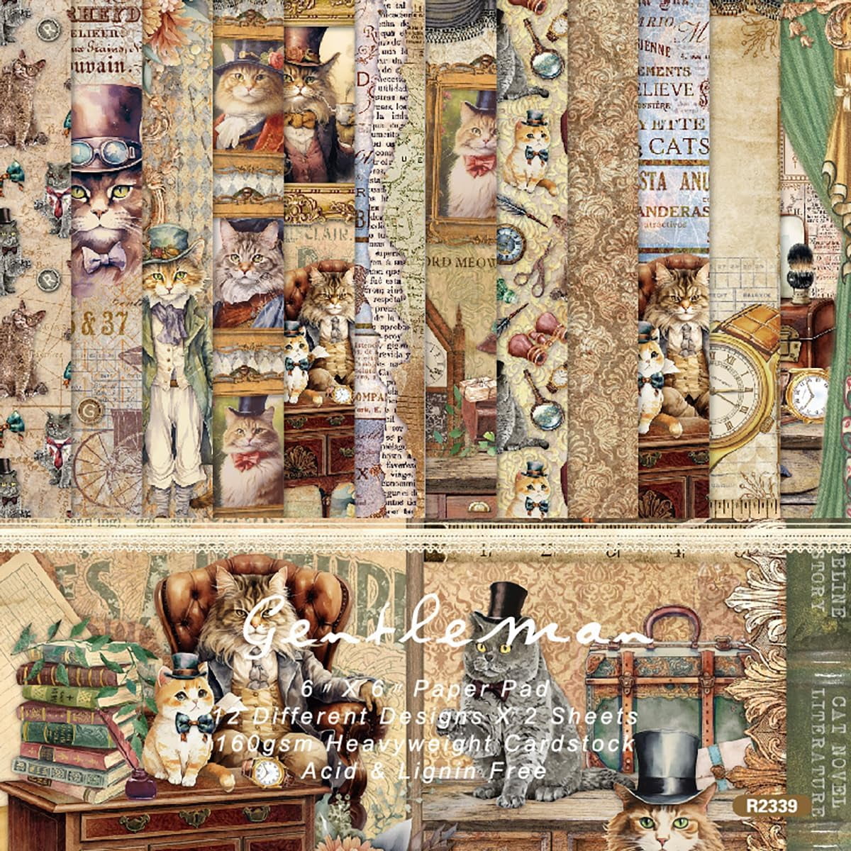 LXF 24 Sheets 6" x 6" Kitten Single Scrapbook Paper Vintage Single