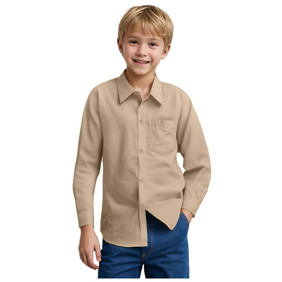 LXFHUW Black Button Down Shirt Boys Kids Button Down Shirt Boys' Long Sleeve Dress Shirts Formal Uniform Woven Solid Cotton Button Down Shirts Khaki 5-6 Years