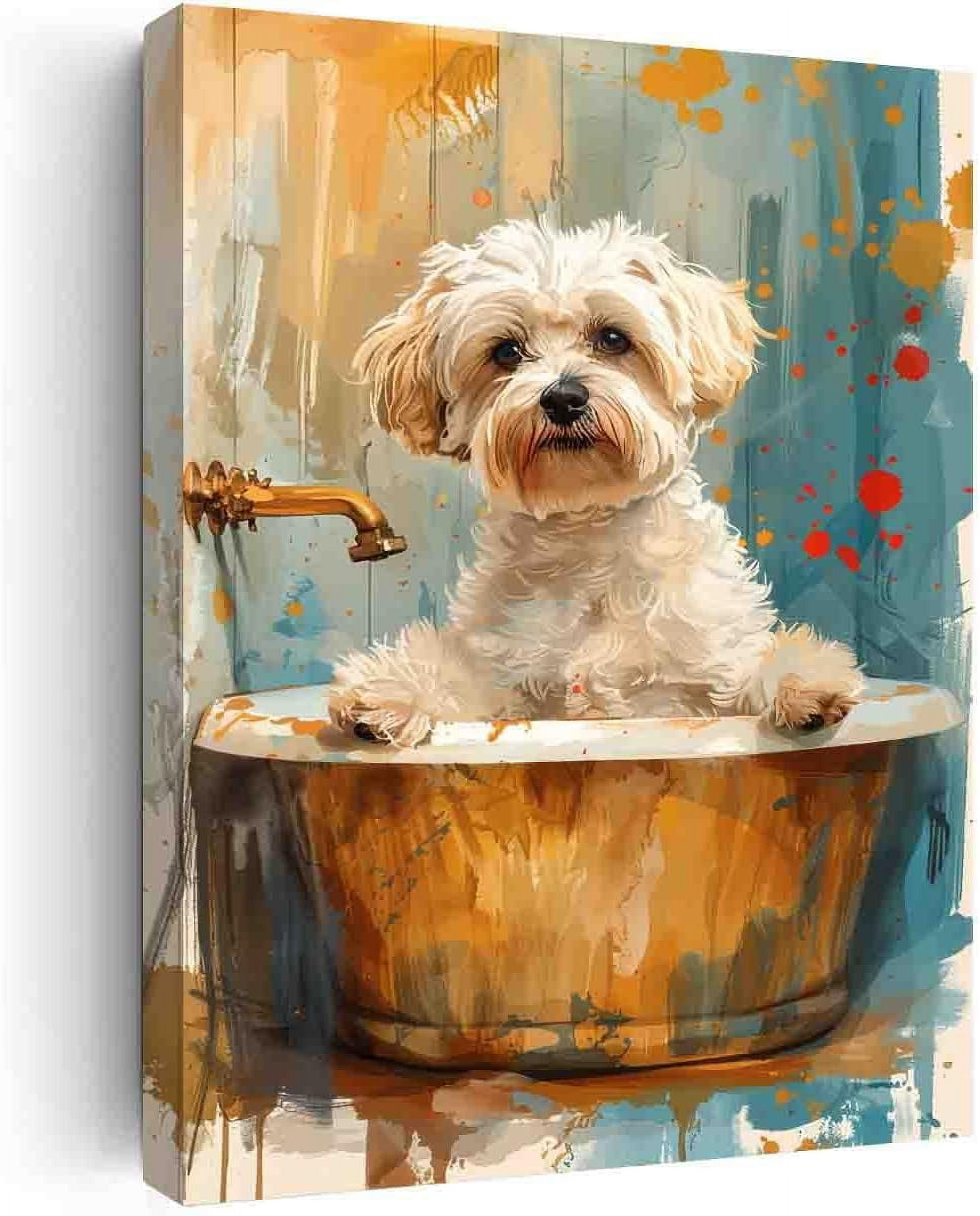 LXHB Maltese Dog Bathtub,Bathroom Wall Art,Animal Bathroom Art,funny ...