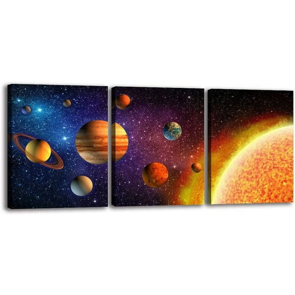 LXHB Outer Space Canvas Wall Art Planet Posters & Prints Artwork Abstract Universe Paintings Decorations for Kids Room Stretched Picture Living Bedroom Home Office Decor 8x10inch Framed