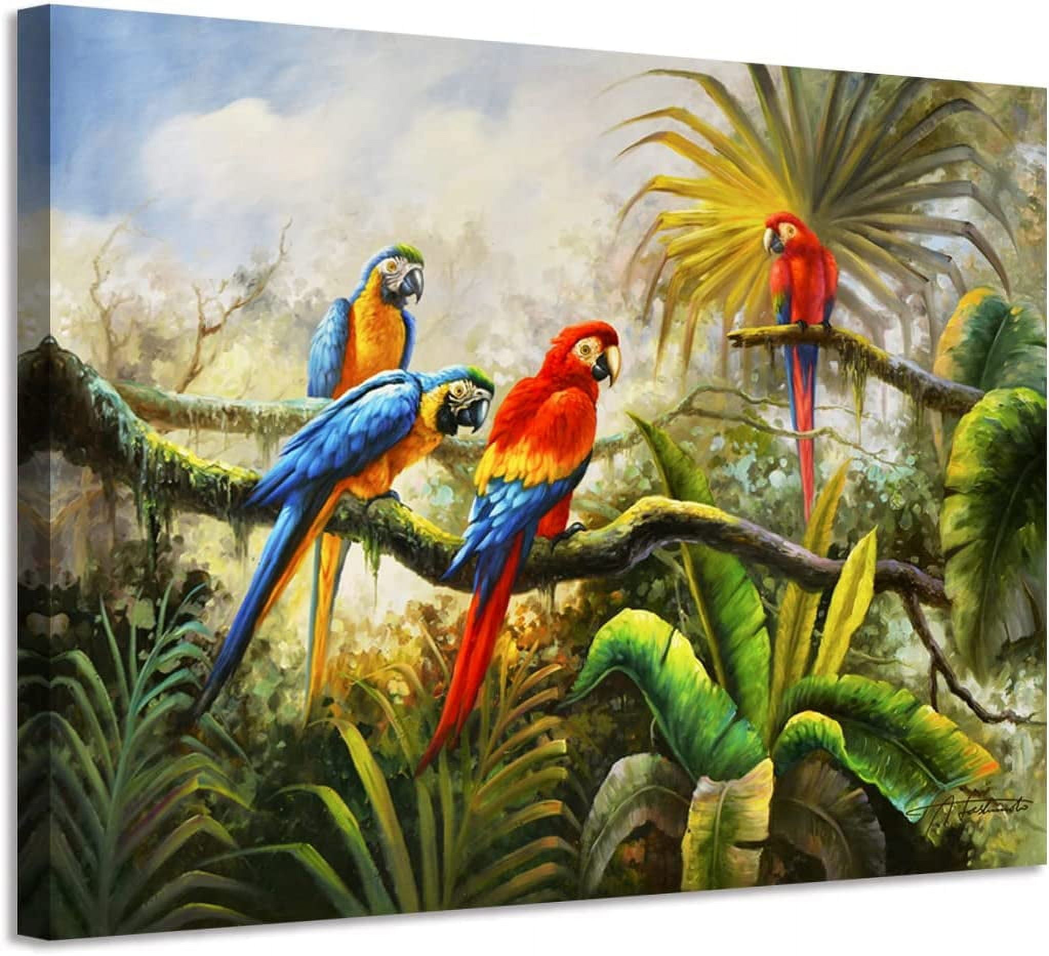 Image showcasing LXHB Parrot Picture Canvas Wall Art Tropical Macaw Bird Colorful ...