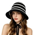 thumbnail image 1 of LXJHUAN Sun Hat for Women Striped Floppy Straw Wide Brim Summer Hats Breathable Foldable Packable Visor Beach Hat UV Protection Gardening Bucket Hat UPF 50+ Black, 1 of 4