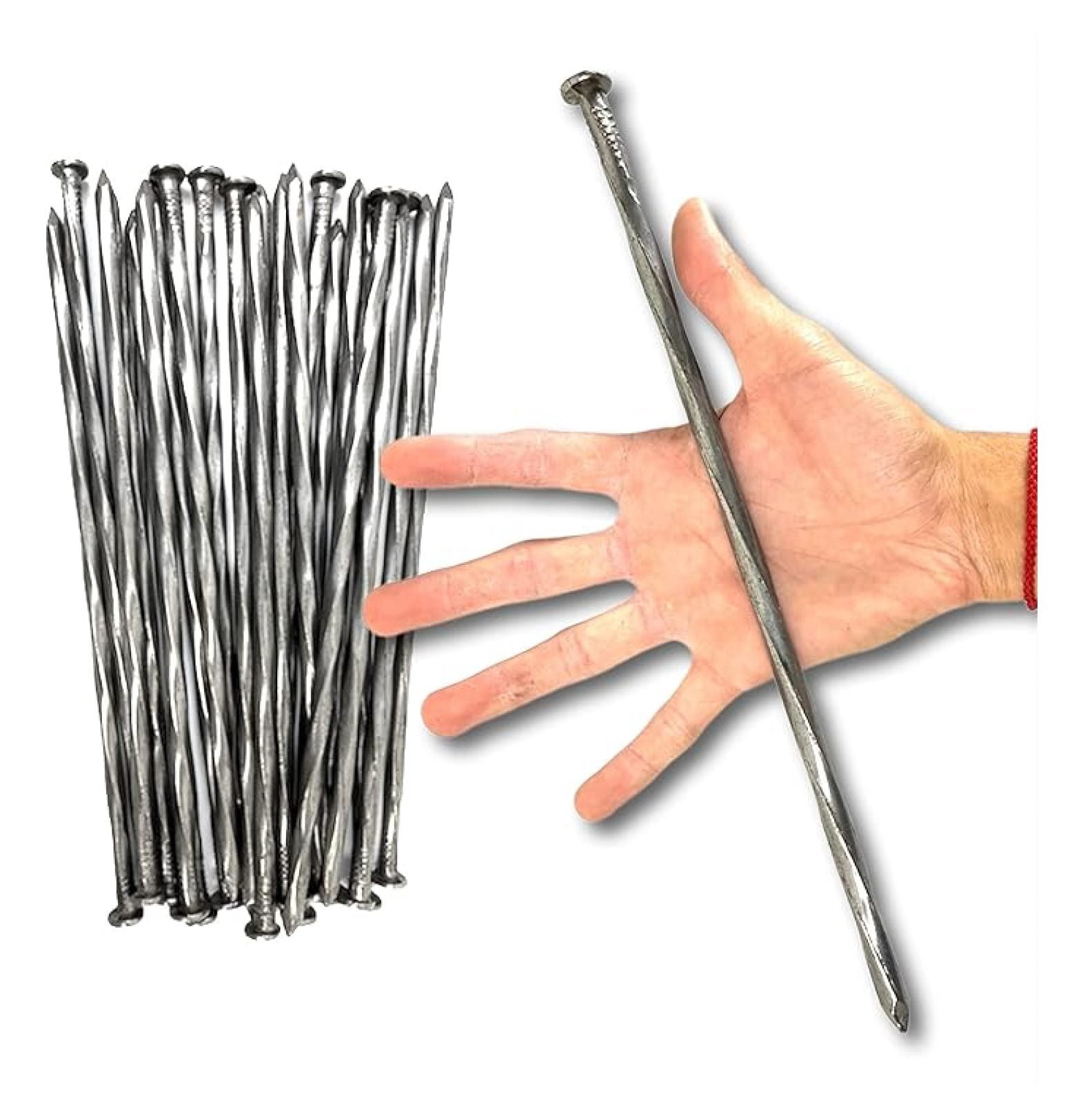 LXKJ 50 Pack Round Metal Landscape & Paver Edging Anchoring Stake, 12-Inch Length - Spiral Bright Spike Timber Nail, Tent Spikes, Camping, Trapping, Landscape, More (50)