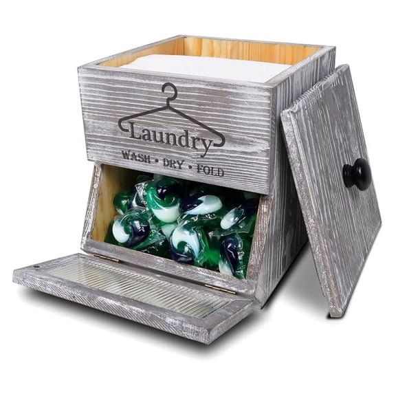 LXKJ Farmhouse Dryer Sheets Holder & Laundry Pod Container, Grey